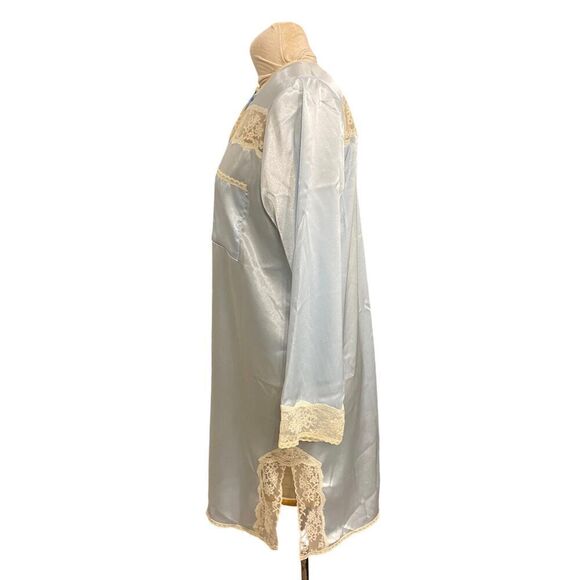 Charmeuse Satin & Lace Nightgown Baby Blue Sz.L Button Front - Picture 5 of 15